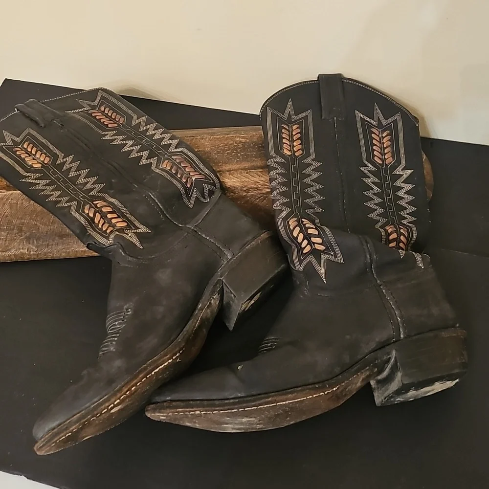 Dan Post Black Leather Boots with Gold Stitching - Picture 8 of 9